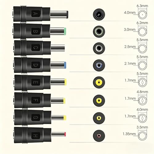 DC Adapter Connector Set - 8 Pack Power Adapter Tips Female 5.5x2.1mm to Male Multi Size Connectors for Monitor Webcam Router Mini PC CCTV Bluetooth Speaker