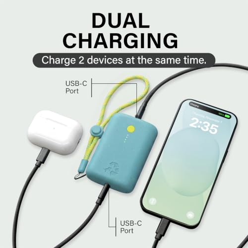 Nimble Champ Portable Charger, 10000mAh Power Bank, 20W Dual USB-C Charging | Compatible with iPhone, Samsung, Tablet, iPad, MacBook, Travel Essential Power Bank with 2 ft USB-C Cable Included - color: Shorebreak Blue