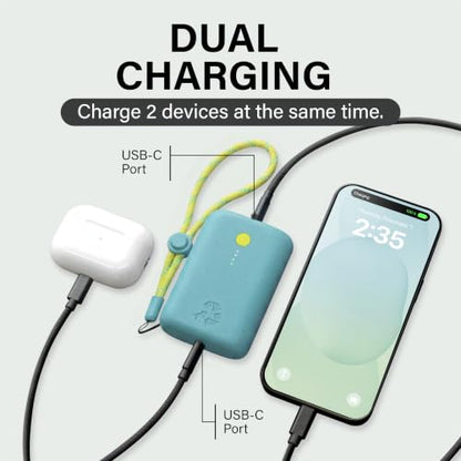 Nimble Champ Portable Charger, 10000mAh Power Bank, 20W Dual USB-C Charging | Compatible with iPhone, Samsung, Tablet, iPad, MacBook, Travel Essential Power Bank with 2 ft USB-C Cable Included - color: Shorebreak Blue