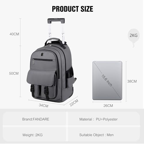 FANDARE Rolling Laptop Backpack Convertible Luggage Backpack with Wheels Travel Daypacks Multi-Functional Carry-On for Business Trip Men Lifestyle Outdoor Urban Waterproof PU Film Backpacks Blue - color: Blue