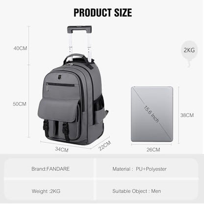 FANDARE Rolling Laptop Backpack Convertible Luggage Backpack with Wheels Travel Daypacks Multi-Functional Carry-On for Business Trip Men Lifestyle Outdoor Urban Waterproof PU Film Backpacks Grey - color: Grey