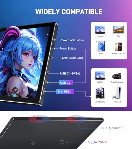 10.1 Portable Touchscreen Monitor,HDMI USB-C for Travel Mac (dark black) | 1920×1200,IPS 16:10,100% sRGB,1500:1,10-Point Touch,Speaker,VESA,Magnetic Case,400 nits - color: dark black