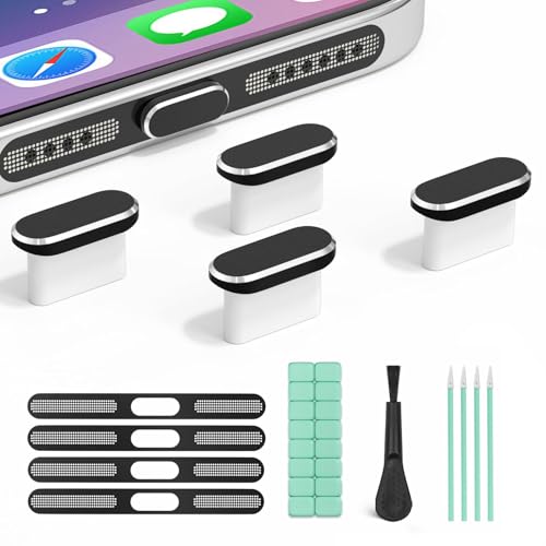 USB C Dust Plug & Speaker Dust Mesh, Joremx 4 Pack Type C Charging Port Covers for iPhone 17/17 Pro/16/16 Plus/16 Pro/16 Pro Max/15/15 Pro Max, Anti-Dust Phone Accessories (Black) - color: Black