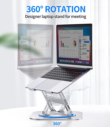 AOEVI Adjustable Laptop Stand with 360 Rotating Base, Stable Computer Stand for Laptop Ergonimic Foldable Laptop Riser for Desk Compatible with MacBook Pro/Air Notebook up to 16 Inches, Silver - color: Silver
