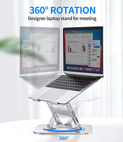 AOEVI Adjustable Laptop Stand with 360 Rotating Base, Stable Computer Stand for Laptop Ergonimic Foldable Laptop Riser for Desk Compatible with MacBook Pro/Air Notebook up to 16 Inches, Silver - color: Silver