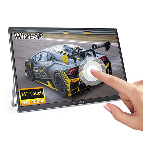 WIMAXIT 14" Portable Touchscreen Monitor, USB-C HDMI External Screen | Dual Full Featured Type C and Mini HDMI Ports with Foldable Kickstand for Laptop, PC, PS4, Xbox(Driver Free)