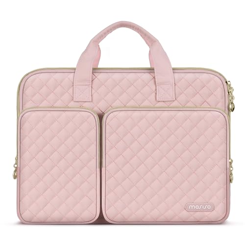 MOSISO 360 Protective Laptop Case 14 inch, 14 inch Laptop Sleeve | Compatible with HP Lenovo Dell ASUS Acer, HP Stream, Dell Latitude,Square Quilted Bag with 2 Pockets&Handle&Belt, Chalk Pink - color: Chalk Pink, size: 14 inch