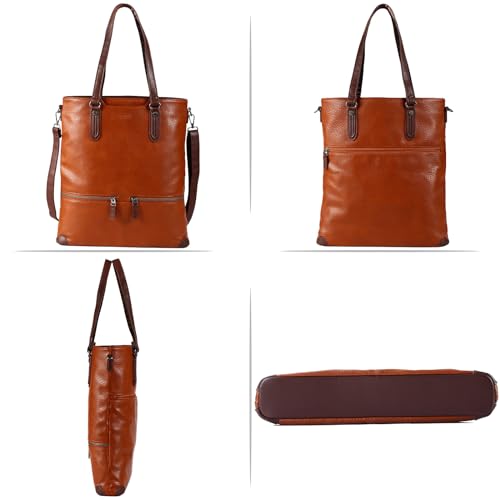 Lassviin Laptop Tote Bag, Leather Work Tote for Computer Bag Waterproof Lightweight Shoulder Bag Purse Handbag Crossbody Bag - color: Brown - Medium