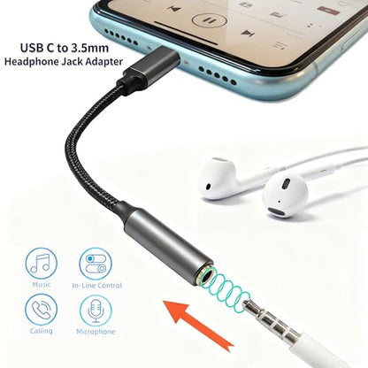 USB-C to 3.5mm Headphone Jack Adapter,Type-C to Aux Audio Female Adapter