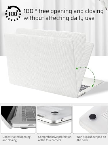 Seorsok Compatible with MacBook Air 13 Inch Case2022 2021 2020 2019 2018 Release A1932 A2179 M1 A2337,Elegant Leather Plastic Hard Shell Case with Transparent Keyboard Cover,White Woven No Logo Cutout - color: White Woven, size: Air13（A1932 A2179 M1 A2337