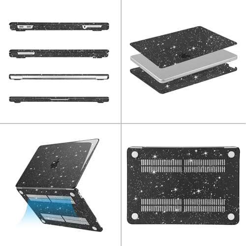MOSISO Glitter Cover Compatible with MacBook Neo Case 13 inch 2026 Release Model A3404 with A18 Pro Chip, Crack-Resistant Protective Sparkly Hard Shell Case&Keyboard Cover&Screen Film, Black - color: Black