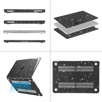 MOSISO Glitter Cover Compatible with MacBook Neo Case 13 inch 2026 Release Model A3404 with A18 Pro Chip, Crack-Resistant Protective Sparkly Hard Shell Case&Keyboard Cover&Screen Film, Black - color: Black
