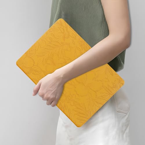 DTangLsm for MacBook Air 13 inch Case 2026 M5, 2025-2022 M4 M3 M2 A3449 A2681 A3113 A3240, Elegant Textured Retro Leather Hard Cover for MacBook Air 13.6 Case with Logo Cutout+Keyboard Cover, Yellow - color: #2 Yellow