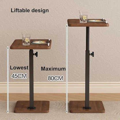 Overbed Table Adjustable Height Density Board Bedside Table, Liftable Computer Desk, The Desktop Swivel and Adjustable, for Bedside, Sofa Side(White) - color: White