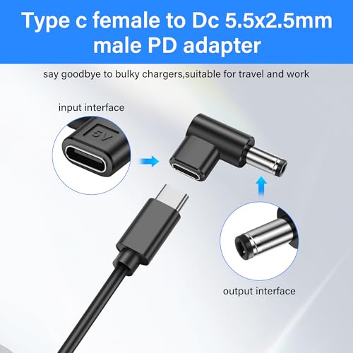 DC 5.5mm x 2.5mm to USB C Adapter, 90 Degree 5V DC 5525 Male to USB Type C Female Power Charging Adapter for Mobile Phone、Router、Mobile Power Supply （4-Pack）