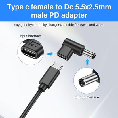 DC 5.5mm x 2.5mm to USB C Adapter, 90 Degree 5V DC 5525 Male to USB Type C Female Power Charging Adapter for Mobile Phone、Router、Mobile Power Supply （4-Pack）