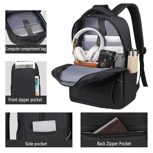 Business Trave Laptop Backpack Lightweight Anti-Theft Backpack with USB Charging Port Waterproof Computer Bag Casual Daypack - color: Black