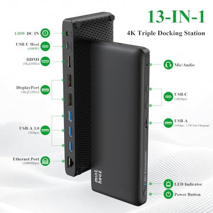 Laptop Docking Station, 12-in-1 USB-C Docking Station, Triple Display with 1xHDMI and 2xDP, 10 Gbps USB-C and 5 Gbps USB-A Data, Ethernet, Audio, 100W Charging for Dell, HP, Lenovo and More - size: 2×DP + 1×HDMI