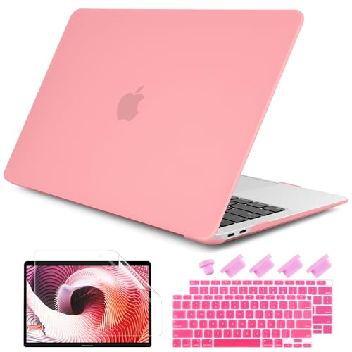 DONGKE Compatible with MacBook Air 13 inch Case 2021 2020 2019 2018 Release Model: M1 A2337 A2179 A1932, Matte Hard Case Cover for MacBook Air 13 inch with Retina Display Fits Touch ID - Pink - color: Pink