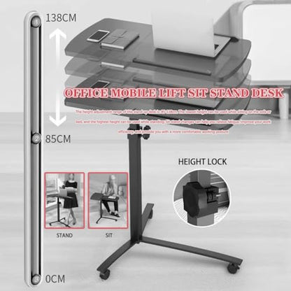 Height Adjustable Standing Desk, Home Office Sit Stand Desk, Mobile Sofa Side Table, Portable Tiltable Podium with Rollers, Double Panel Design(Primary Color) - color: Primary Color