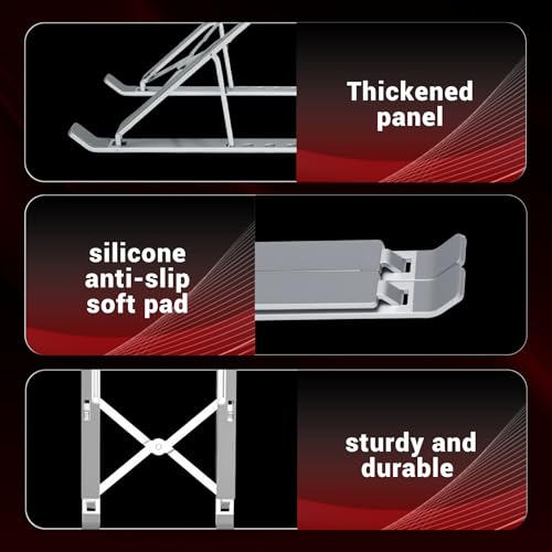 Laptop Stand for Desk, 6-Angle Adjustable Ergonomic Laptop Riser, Foldable Aluminum Portable, Cooling Desktop Notebook Computer Holder Compatible with 10-15.6” MacBook, Dell, HP, iPad, Silver
