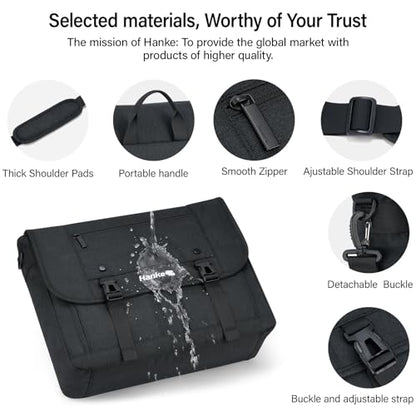 Hanke 15.6 Inch Laptop Messenger Bag for Men & Women, Large Crossbody Satchel Work Bag - color: Black