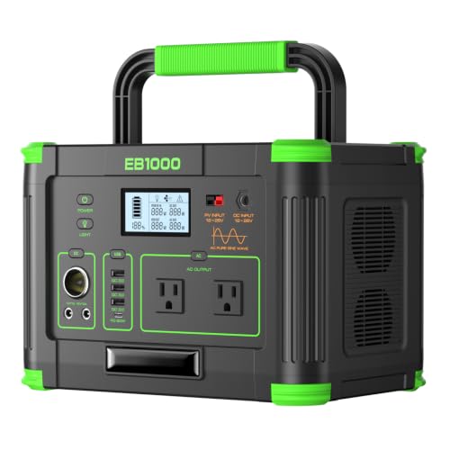 GRECELL 999Wh Solar Generator 1000W Portable Power Station for Outdoor | With 60W USB-C PD Output, 120V Pure Sine Wave AC Outlet Home Camping Travel Hunting Backup Lithium Battery (Peak 2000W) - color: Black