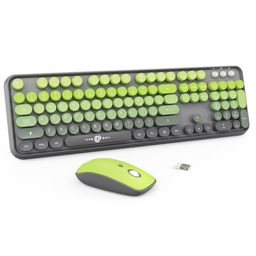 Wireless Keyboard and Mouse Combo - 2.4G Full-Sized Cute Colorful Mouse and Keyboard with 104 Round Keys Retro Typewriter Keyboard for Laptop/Windows/PC - Grey Green - color: V2020 Grey Green