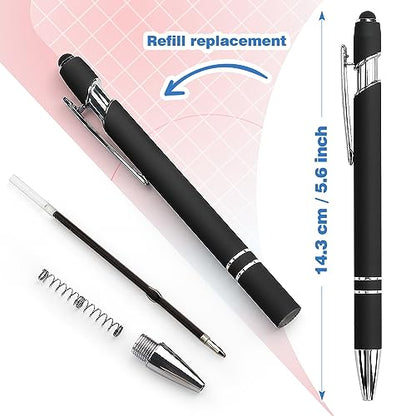 Bribobo 8 Pack Ballpoint Pen 2-in-1 Stylus, 1.0 mm Black Ink | Retractable Metal Pen With Stylus Tip for Touch Screens - color: 8 Black