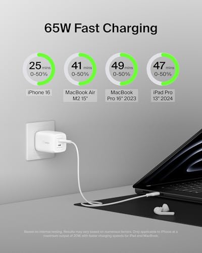 65W Dual USB-C GAN Charger + Cable - style: 65W White + USB-C Cable