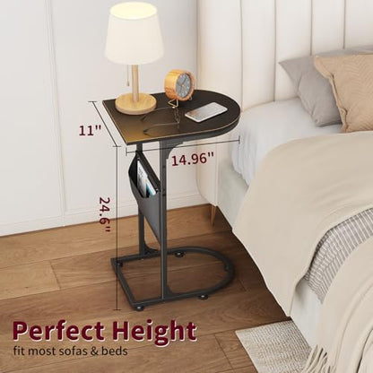 C Shaped End Table, Small Side Table for Couch, C Table that Slides Under Sofa with Storage Bag, TV Tray Table for Recliner, Living Room, Bedside, Bedroom, Small Spaces, Black - color: Classic Black