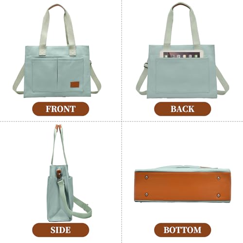 Canvas Laptop Tote Bag for Women | 15.6" Laptop Compartment - color: Green