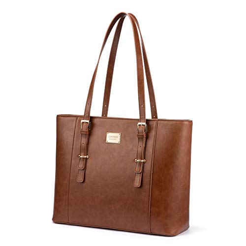 LOVEVOOK Laptop Bag for Women, Structured Leather Computer Bag, Professional Work Tote Purse, Teacher/Attorney’s Choice, Retro-Brown - color: Retro-brown