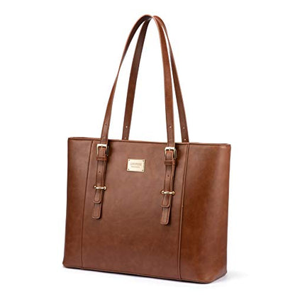LOVEVOOK Laptop Bag for Women, Structured Leather Computer Bag, Professional Work Tote Purse, Teacher/Attorney’s Choice, Retro-Brown - color: Retro-brown
