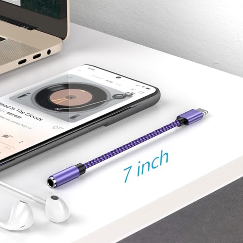 for iPhone 16e 17e 16 17 Pro Max Air, Headphone Earphone Jack Adapter for iPhone 16 Plus, 15, 15 Pro, 15 Pro Max, 15 Plus, USB C to 3.5mm Headset Earbud Audio Adapter for Samsung Galaxy S25 Edge Ultra - color: Purple