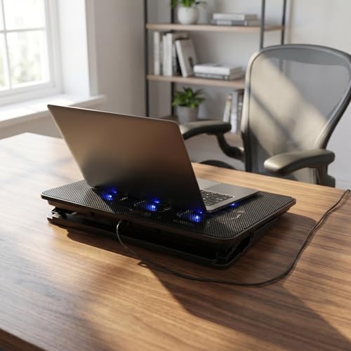 SHERCHPRY 15.6 Inch Laptop Cooling Pad with Quiet Fan, Adjustable Laptop Stand with USB Powered Cooler, Portable Notebook Cooling Stand for Office Home Desk Use Black