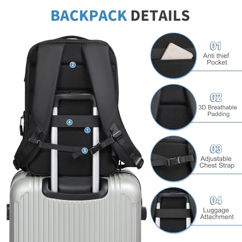 38L Travel Backpack 17" Laptop Backpack W/USB-C Port, Expandable Carry-On Bag, TSA Approved for Business College, Black - color: Black