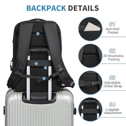 38L Travel Backpack 17" Laptop Backpack W/USB-C Port, Expandable Carry-On Bag, TSA Approved for Business College, Black - color: Black