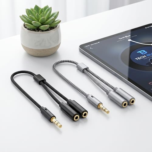 2Pcs 3.5mm Headset Splitter Cable, Female to Dual Male Adapter