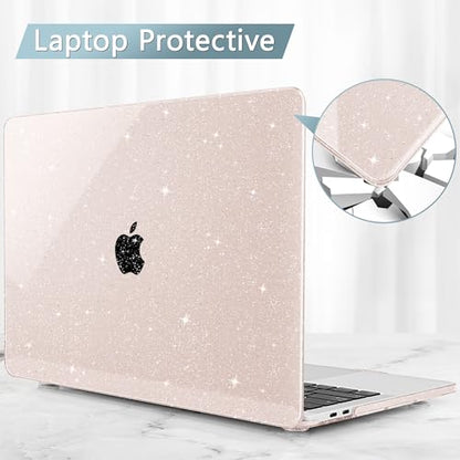 May Chen Compatible with MacBook Pro 13 inch Case 2022 2021 2020 Release A2338 M2 M1 A2251 A2289, Plastic Hard Shell Case Keyboard Cover for MacBook Pro 13 Touch Bar Fits Touch ID, Pink & Gold Glitter - color: Sakura Pink Glitter