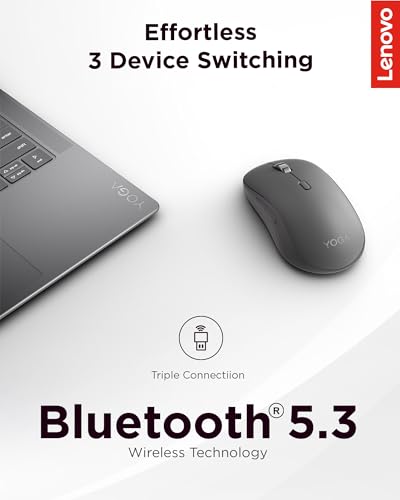 Lenovo Yoga Bluetooth Silent Mouse, 3 Level DPI Adjustment, 36 Month Battery Life, Bluetooth 5.3, 3 Device Paring, Whisper Quiet, Programmable Buttons, Smooth Finish, Luna Grey - color: Luna Grey