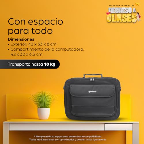 Manhattan 17 Inch Laptop Briefcase Shoulder Bag, Ultra-Lightweight & Padded Compartments, for Carrying Laptop, Notebook, Macbook, Tablet, Black, 3 Yr Mfg Warranty - 421560 | Polyester/PVC shell, cushioned lining, four pockets, 22 lb capacity, under 2 lb w