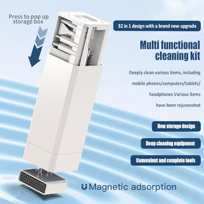 Keyboard Cleaning Kit Laptop Cleaner,Computer Screen Cleaning Brush Tool | 32-in-1 Multi Function PC Electronic Cleaner Kit for iPad iPhone Pro,Earbuds,Camera Monitor-White - color: White1