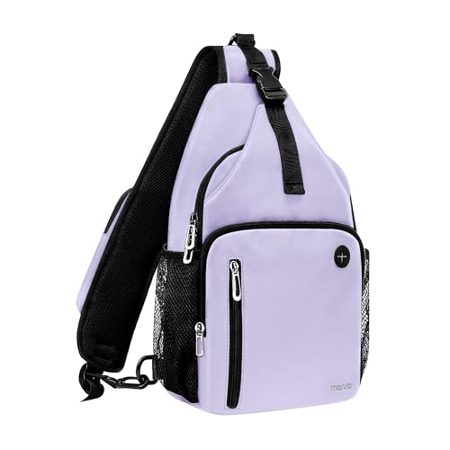 MOSISO Sling Backpack Bag, Crossbody Shoulder Bag Travel Hiking Daypack Chest Bag with Front Square Pocket&USB Charging Port - color: Purple
