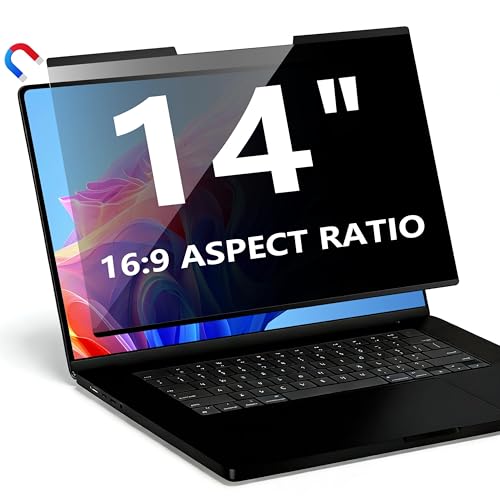 Magnetic Laptop Privacy Screen 14 Inch 16:9, Removable Computer Privacy Filter Shield and Anti Glare Blue Light Screen Protector, Compatible with HP Dell Acer Asus Samsung Lenovo ThinkPad - size: 14 Inch Laptop 16:9