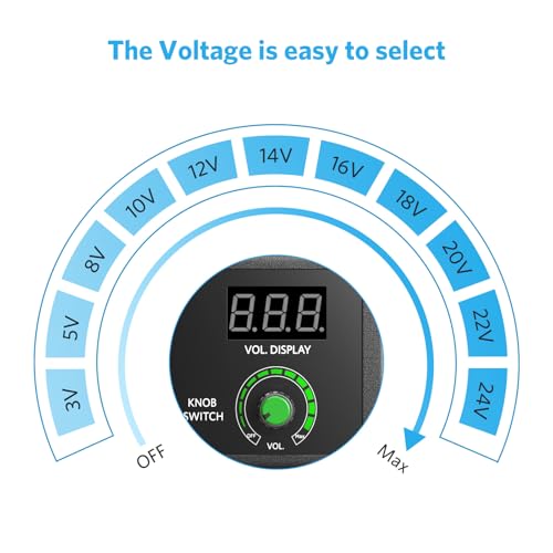 Belker 3V-24V 3A Universal Power Supply 72W Adjustable AC Adapter | Variable 3V 5V 9V 12V 18V 20V 24V Power Adapter with 13 Tips, Polarity Converter and Alligator Clip for LED Strip Speaker DIY - size: 72w 3-24v