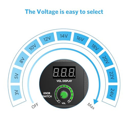 Belker 3V-24V 3A Universal Power Supply 72W Adjustable AC Adapter | Variable 3V 5V 9V 12V 18V 20V 24V Power Adapter with 13 Tips, Polarity Converter and Alligator Clip for LED Strip Speaker DIY - size: 72w 3-24v
