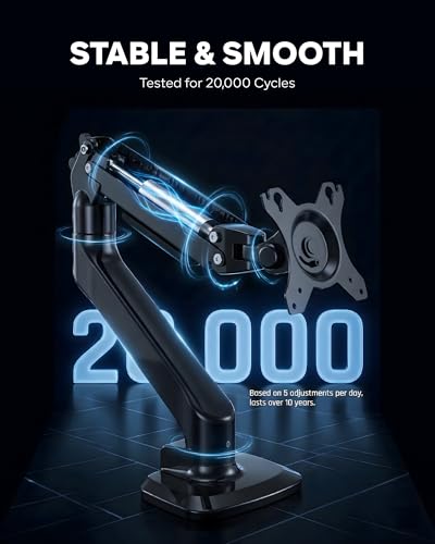 Single Monitor Arm, White Gas Spring Desk Mount for 17"-34" Screens, Holds Up to 26.5 lbs, VESA 75x75/100x100, C-Clamp & Grommet Base (Black)