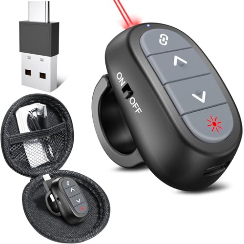 Presentation Clicker PowerPoint Wireless Presenter Remote: USB C Laser Pointer Computer Clickers, Hyperlink Finger Ring Project Power Point PPT Clicker for Mac Laptop Office, Google Slide Advancer - style: USB C A Finger Ring