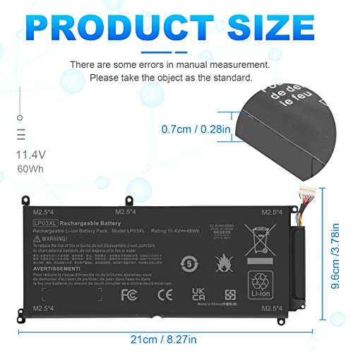 TREE.NB 60Wh LP03XL Battery for Hp Envy 14-J 15T-AE 15-AE000 15T-AE000 15-AE125TX M6-P M6-P113DX M6-P013DX Series, 11.4V 3-Cell - size: ‎LP03XL
